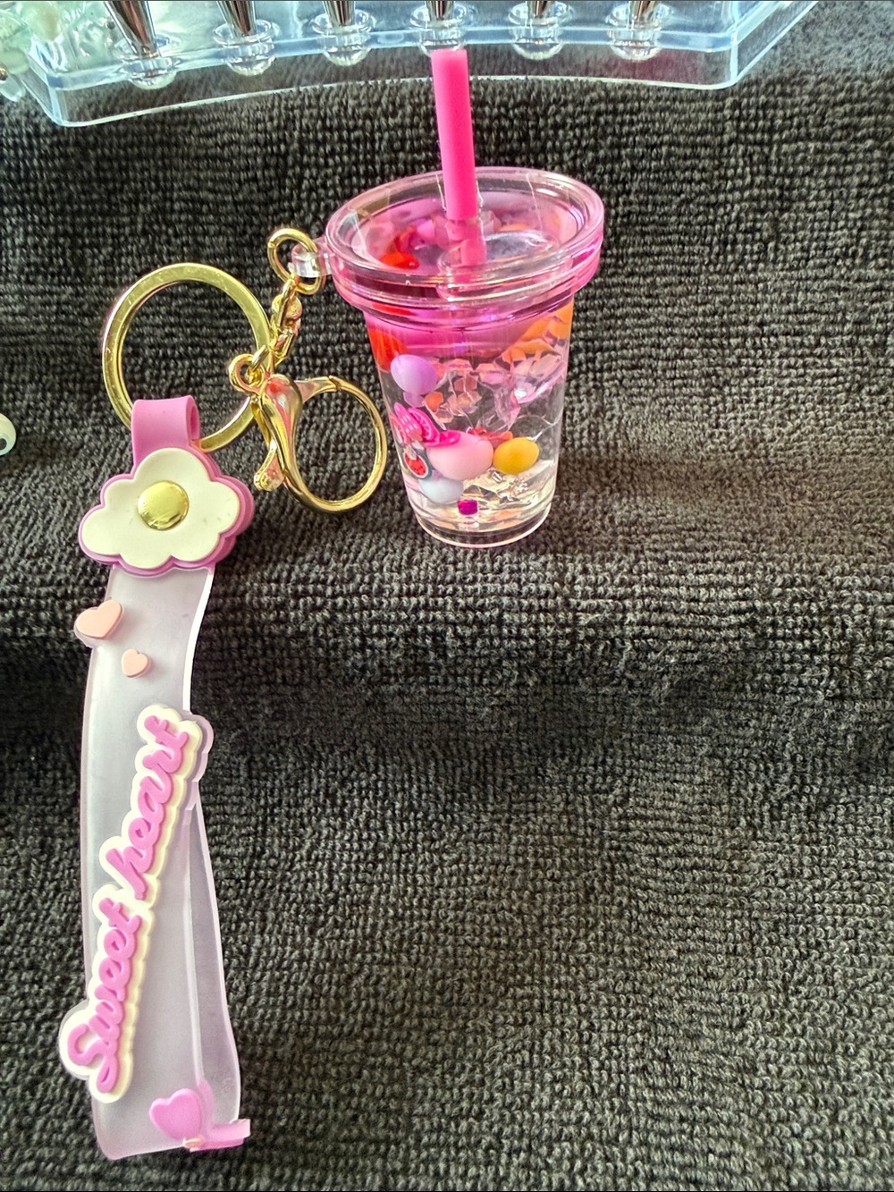 Pink Sweet Heart Cup Keychain with Strap